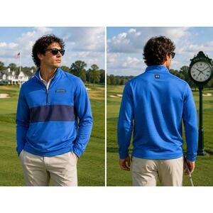 Under Armour Golf Quarter Zip Pullover Men's LG Blue Storm Mid-layer Golfcore